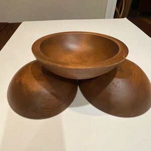 Vintage WOODCRAFTERY Oval Wooden Salad Bowls set of 3 Made in USA 6"